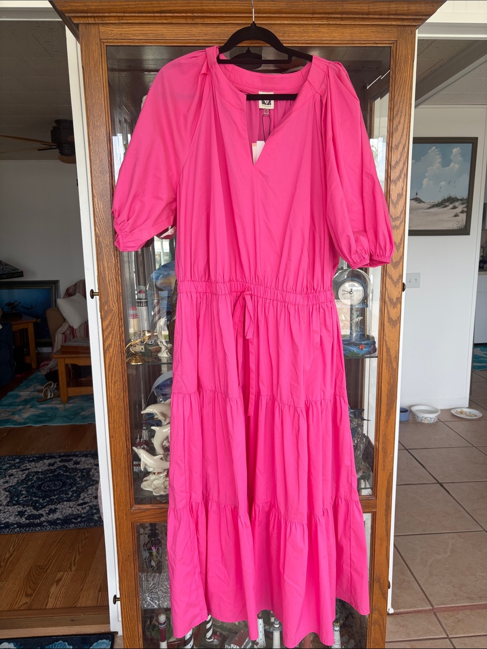 Anne Klein Hot Pink Tiered Maxi Dress